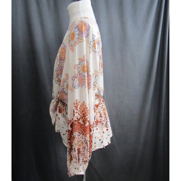 Free People Run Free Tunic Blouse Top Ivory Womens Size L Floral Boho Festival - Picture 6 of 14